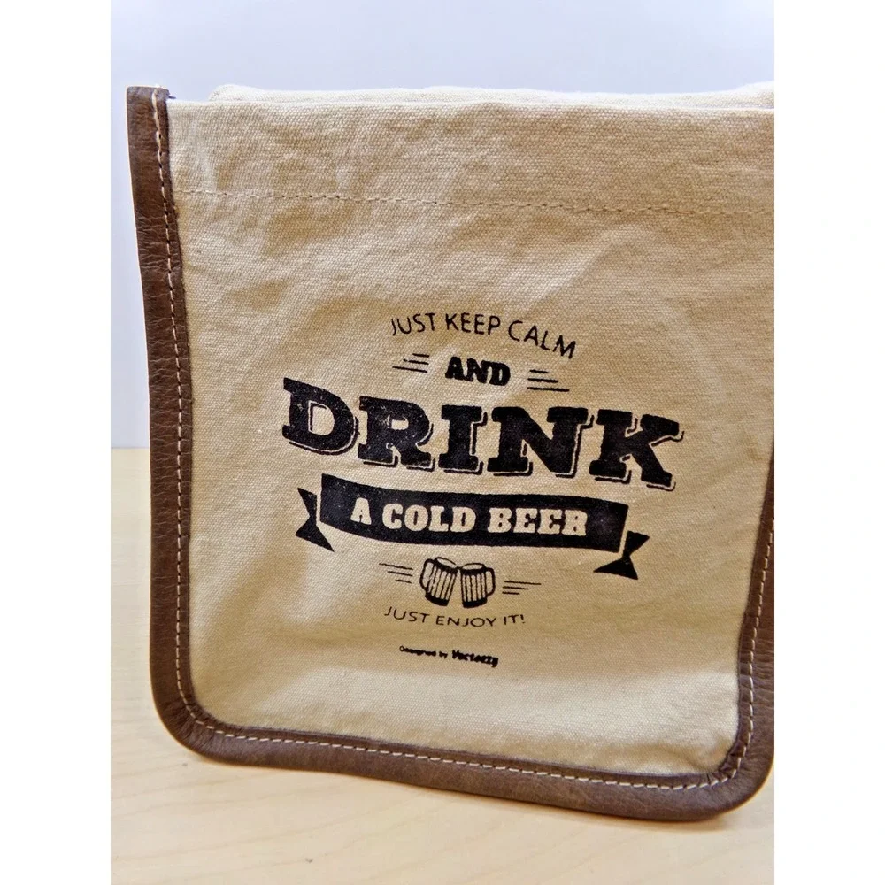 Myra Bag Drink‎ a Cold Beer 6 Pack & Snack Canvas & Leather Tote Carrier New